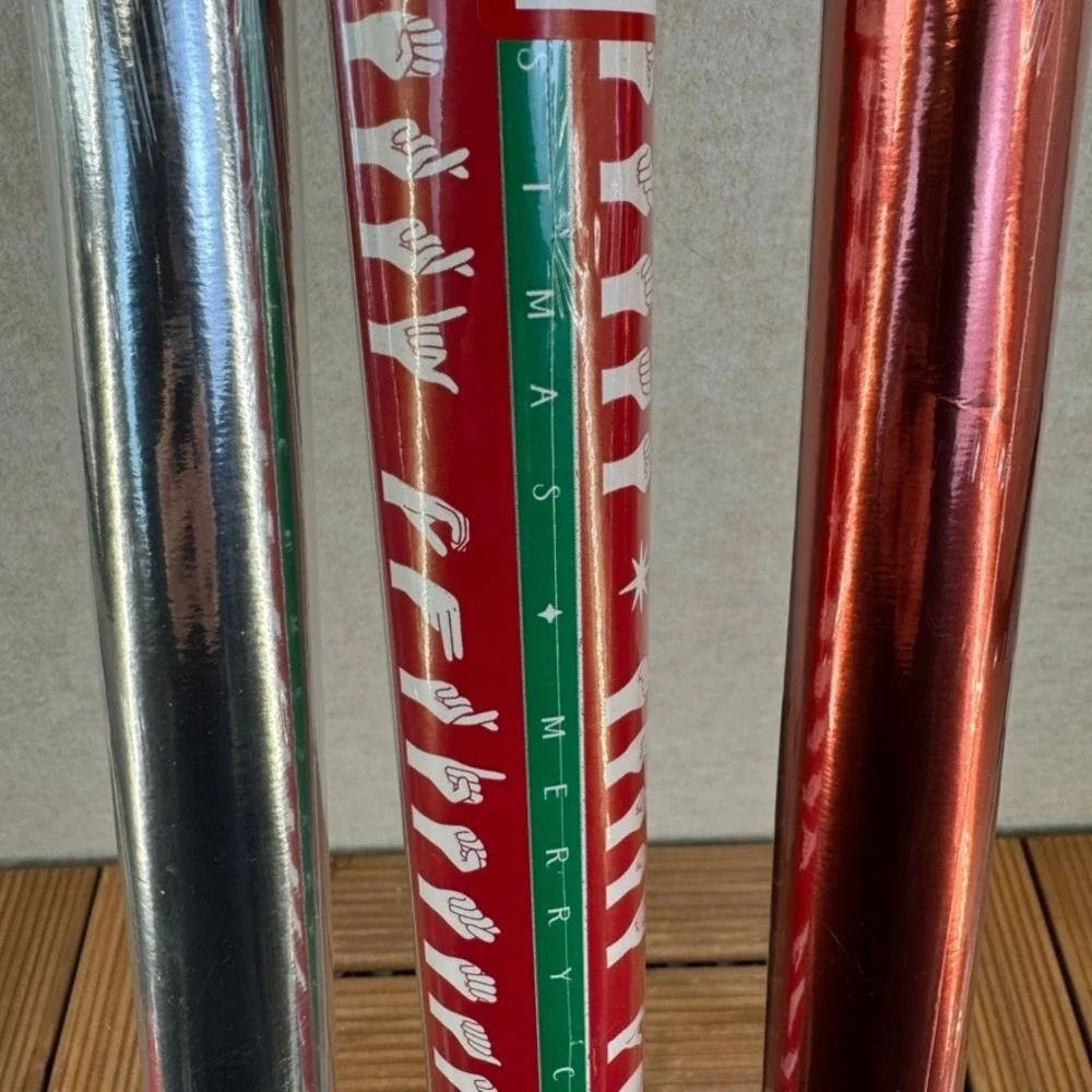 Three Rolls Wrapping Paper Red Silver Red Metallic ASL